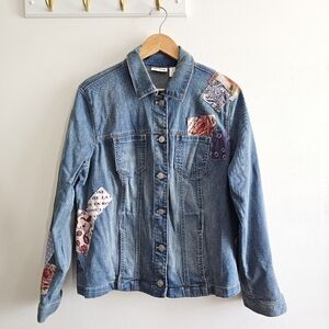 Chicos Jean Jacket Chic Women's Patch Applique Blue Denim Size Large